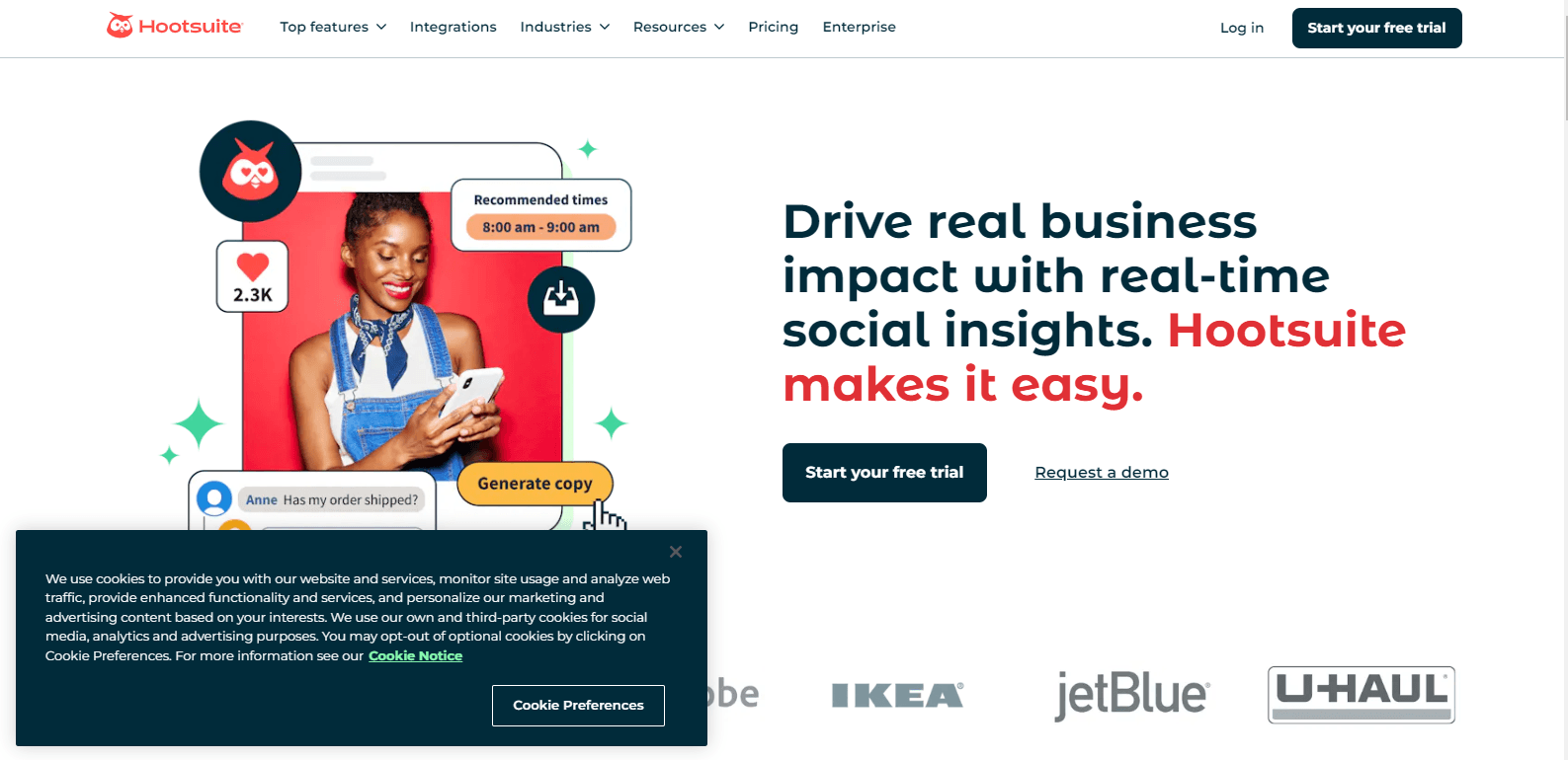 15+ Best Later Alternatives for Smarter Social Media Management in 2025 9 Hootsuite’s Landing Page