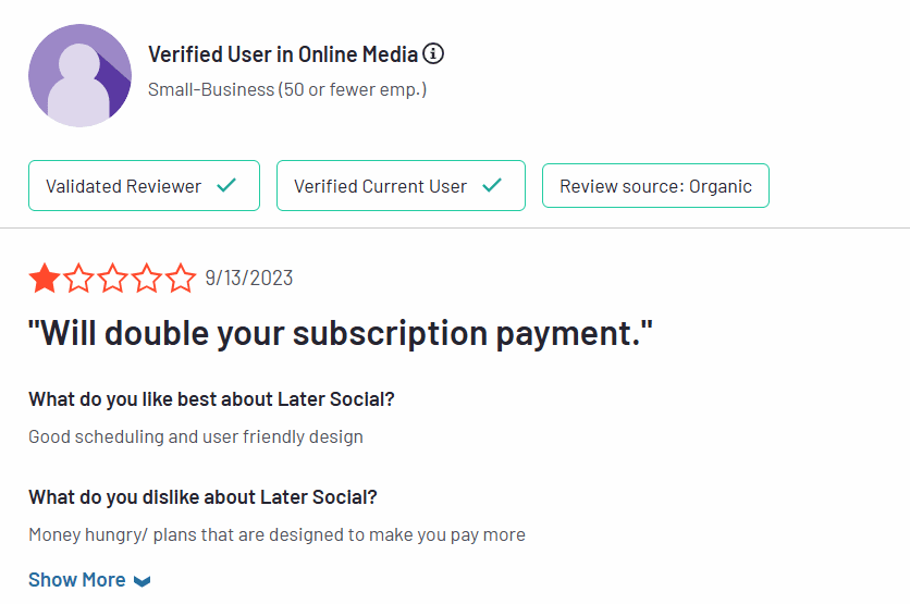 15+ Best Later Alternatives for Smarter Social Media Management in 2025 3 A User Review of Later on G2 About Subscription Payment