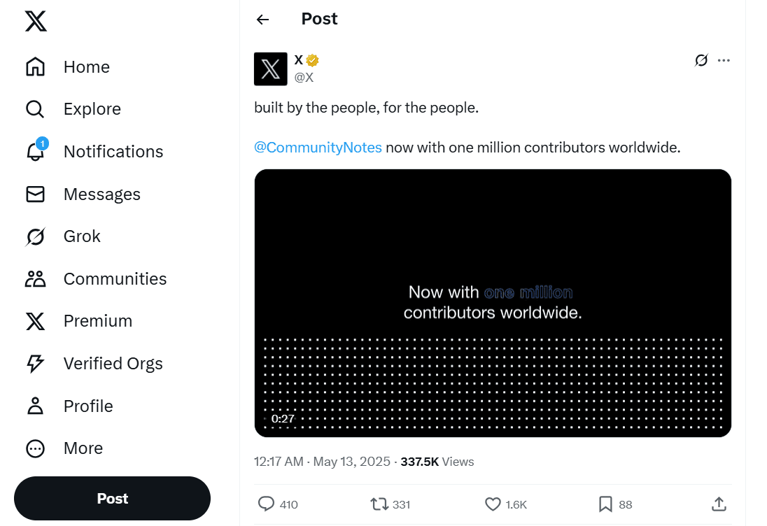 X’s Community Notes Hits 1M Users—A New Era? 1 X Community Group