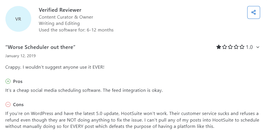 A Hootsuite User Reviewed on Capterra