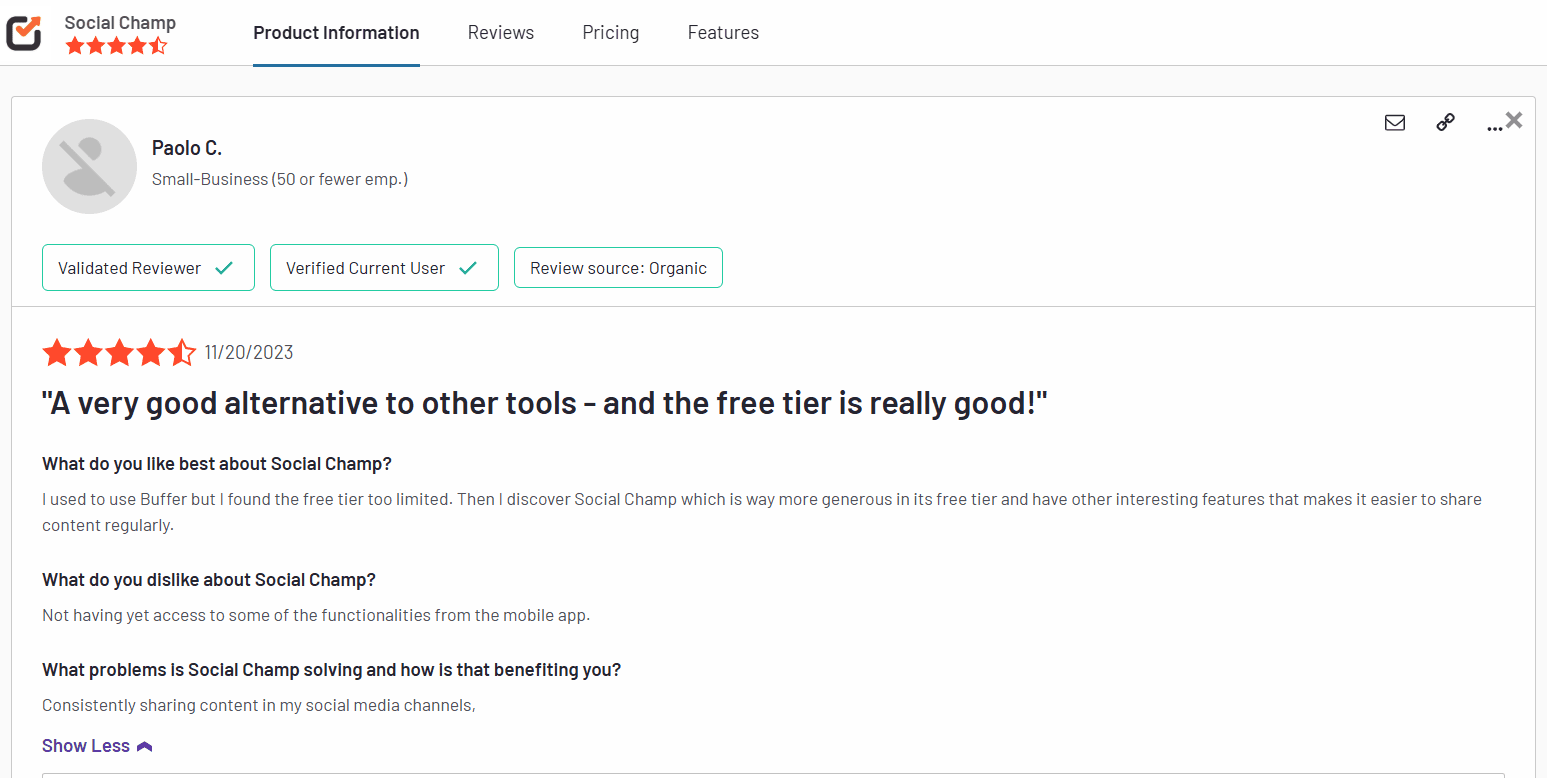 A Review of Social Champ on G2