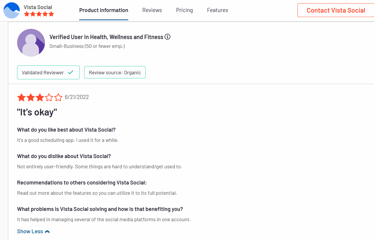 A Review of Vista Social on G2