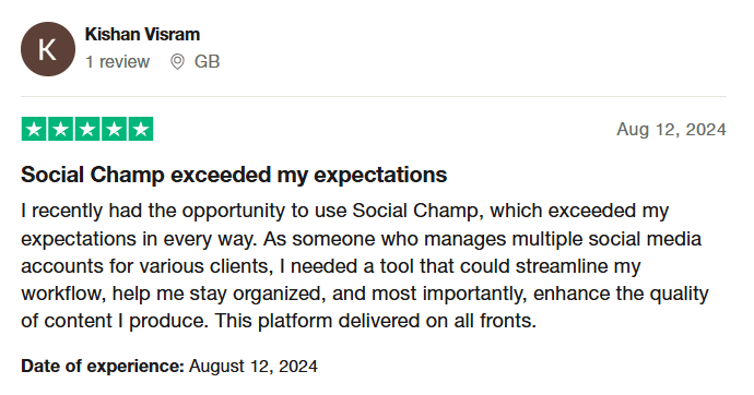 A Social Champ User Reviewed on Trustpilot