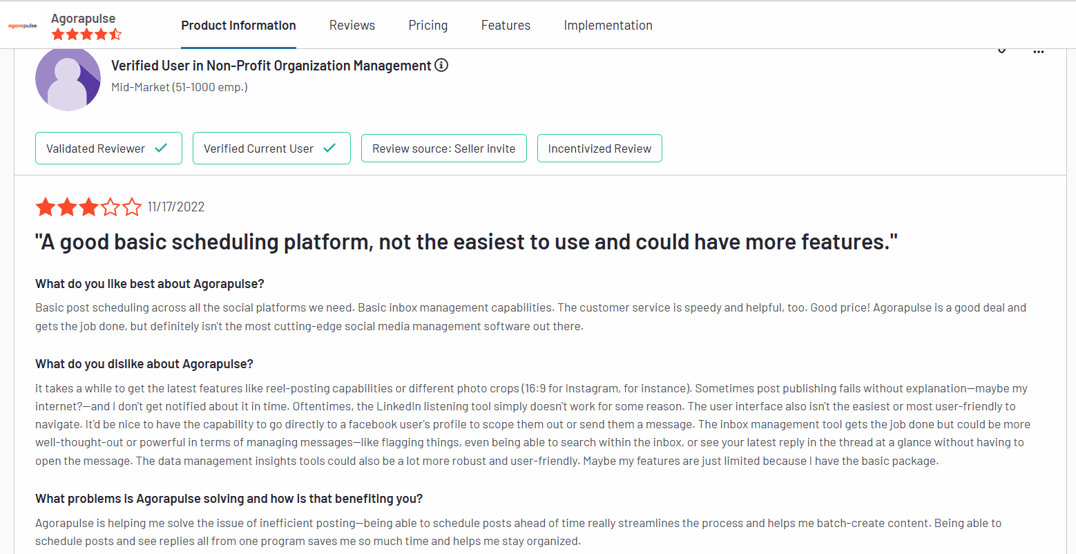Agorapulse’s Review on G2