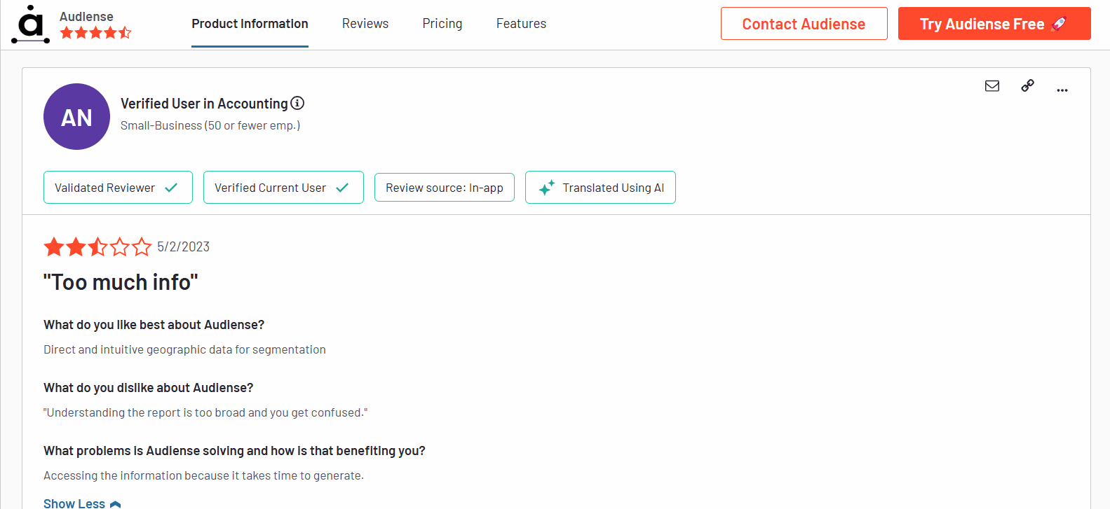 Audiense Review on G2