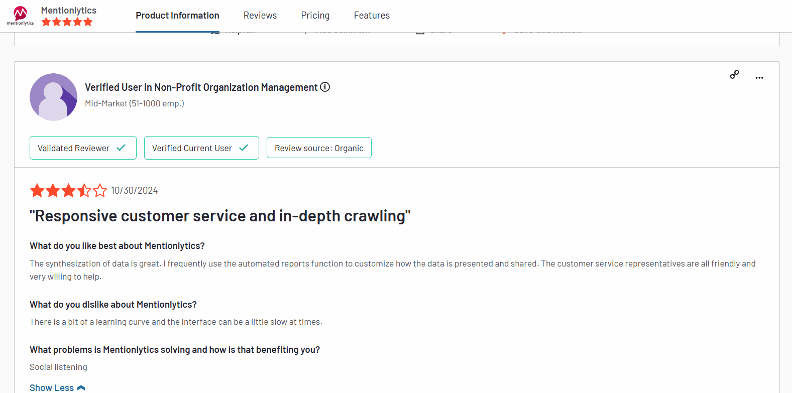 Mentionlytics Review on G2