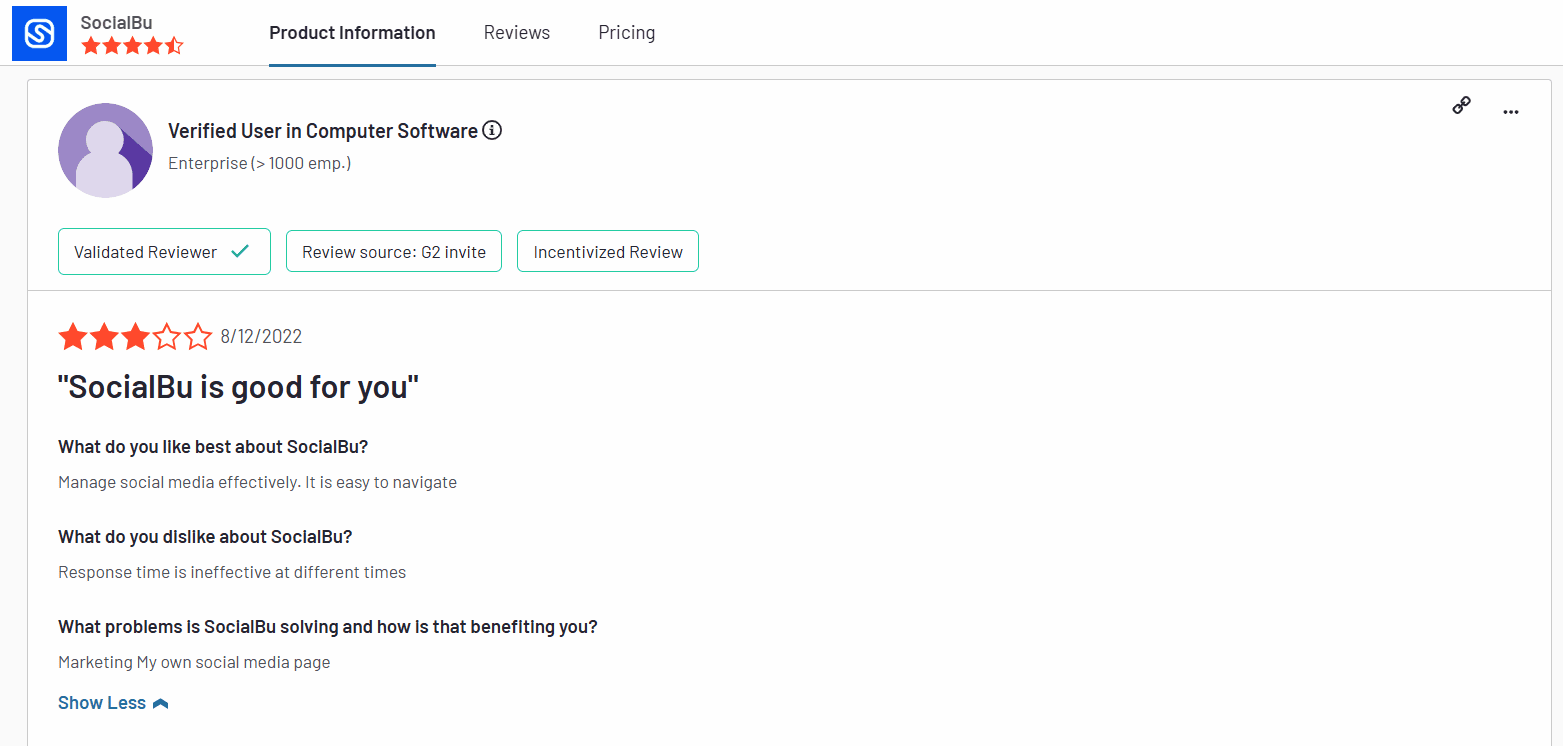 SocialBu Review on G2