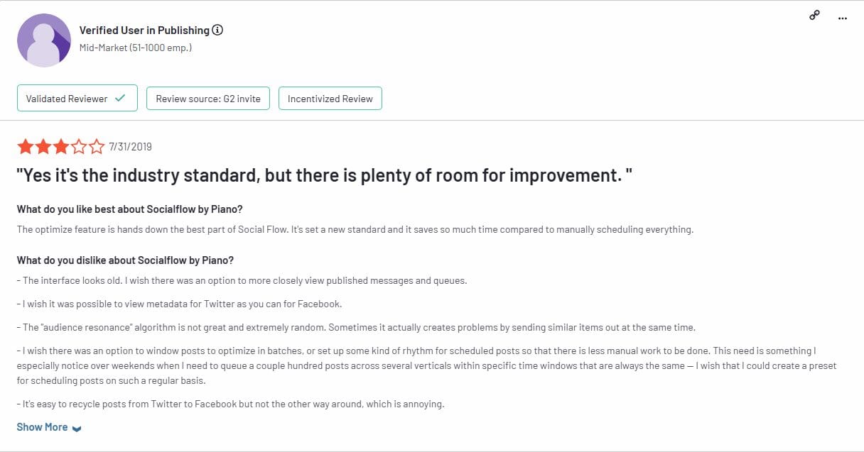 SocialFlow Review on G2