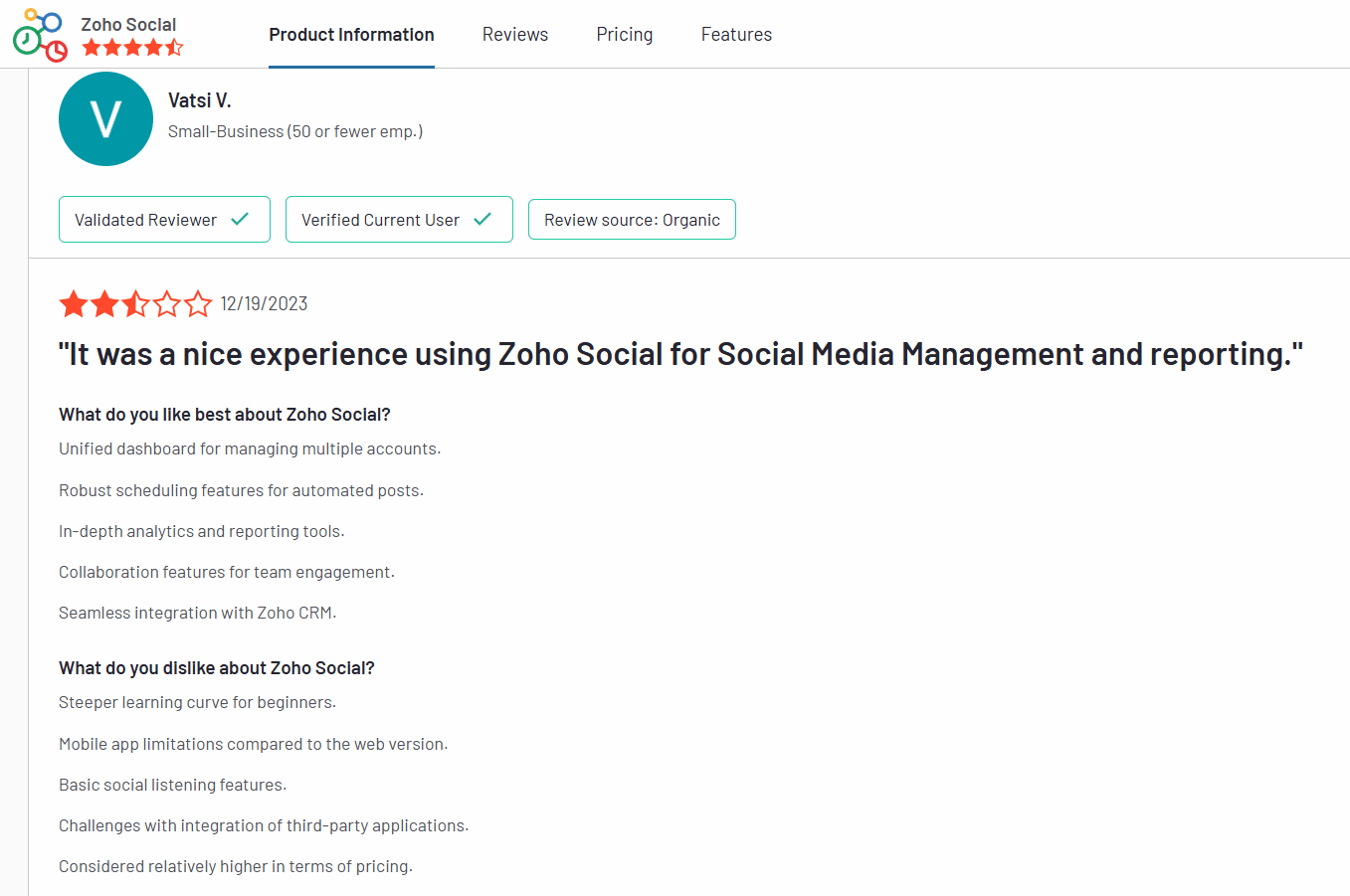 Zoho Social Review on G2