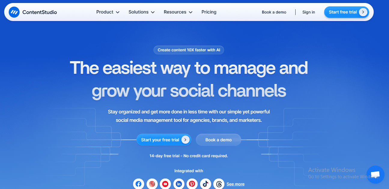 ContentStudio's Landing Page